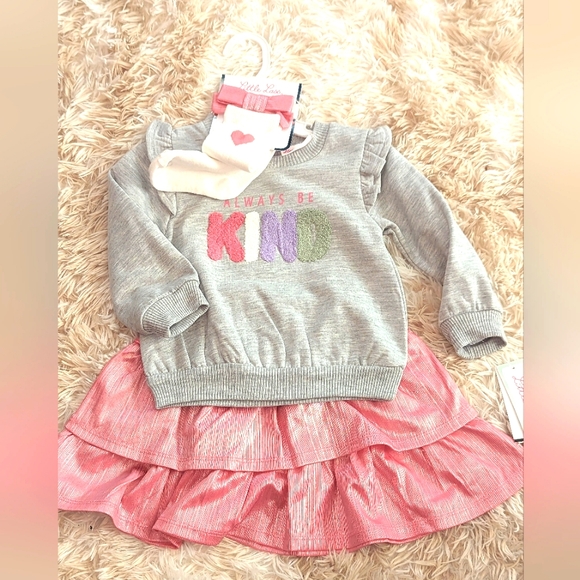 NWT,4pc,Sweatshirt"Always Be Kind", Pink Skirt,Headband,Sock Set-Various Sizes - Picture 1 of 9
